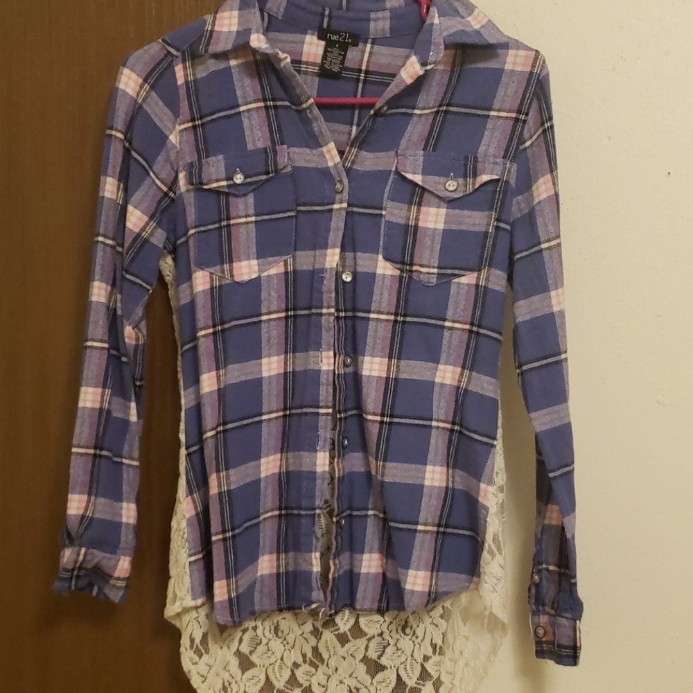 Ladies flannel button up with lace back